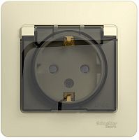 Розетка с заземлением с рамкой Systeme Electric Glossa 1-м. крышка шторки IP44 бежевый картинка